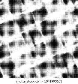 Abstract grunge grid polka dot halftone background pattern. Spotted black and white vector line illustration
