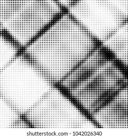 Abstract grunge grid polka dot halftone background pattern. Spotted black and white vector line illustration
