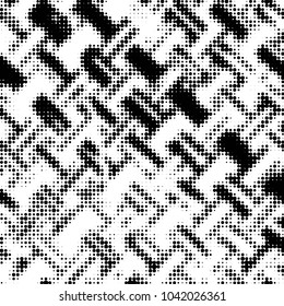 Abstract grunge grid polka dot halftone background pattern. Spotted black and white vector line illustration
