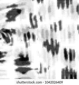 Abstract grunge grid polka dot halftone background pattern. Spotted black and white vector line illustration
