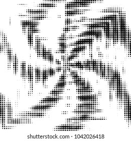Abstract grunge grid polka dot halftone background pattern. Spotted black and white vector line illustration
