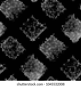 Abstract grunge grid polka dot halftone background pattern. Spotted black and white vector line illustration
