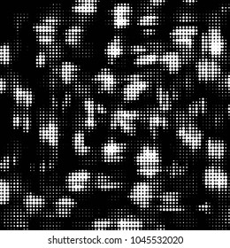 Abstract grunge grid polka dot halftone background pattern. Spotted black and white vector line illustration
