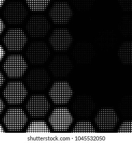 Abstract grunge grid polka dot halftone background pattern. Spotted black and white vector line illustration
