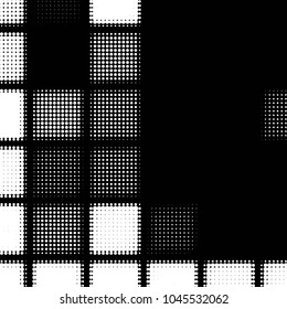 Abstract grunge grid polka dot halftone background pattern. Spotted black and white vector line illustration
