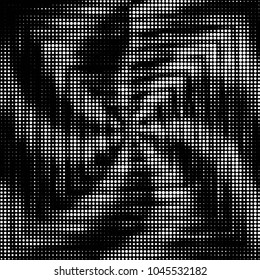 Abstract grunge grid polka dot halftone background pattern. Spotted black and white vector line illustration
