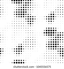 Abstract grunge grid polka dot halftone background pattern. Spotted black and white vector line illustration
