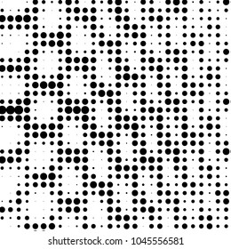 Abstract grunge grid polka dot halftone background pattern. Spotted black and white vector line illustration
