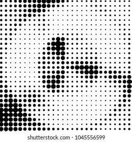 Abstract grunge grid polka dot halftone background pattern. Spotted black and white vector line illustration
