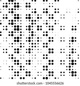 Abstract grunge grid polka dot halftone background pattern. Spotted black and white vector line illustration
