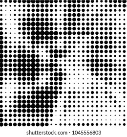 Abstract grunge grid polka dot halftone background pattern. Spotted black and white vector line illustration
