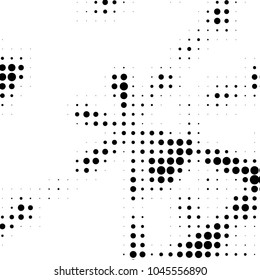 Abstract grunge grid polka dot halftone background pattern. Spotted black and white vector line illustration
