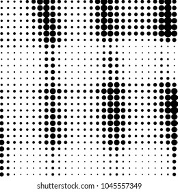 Abstract grunge grid polka dot halftone background pattern. Spotted black and white vector line illustration
