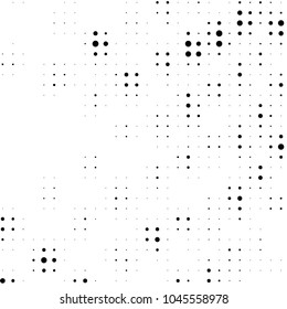 Abstract grunge grid polka dot halftone background pattern. Spotted black and white vector line illustration
