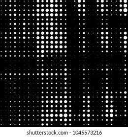 Abstract grunge grid polka dot halftone background pattern. Spotted black and white vector line illustration
