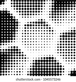 Abstract grunge grid polka dot halftone background pattern. Spotted black and white vector line illustration
