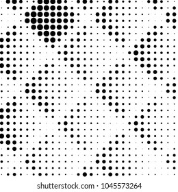 Abstract grunge grid polka dot halftone background pattern. Spotted black and white vector line illustration
