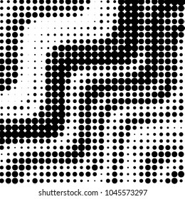 Abstract grunge grid polka dot halftone background pattern. Spotted black and white vector line illustration
