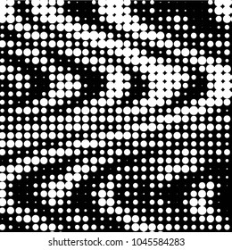 Abstract grunge grid polka dot halftone background pattern. Spotted black and white vector line illustration

