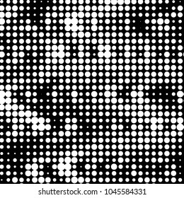 Abstract grunge grid polka dot halftone background pattern. Spotted black and white vector line illustration
