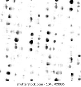Abstract grunge grid polka dot halftone background pattern. Spotted black and white vector line illustration
