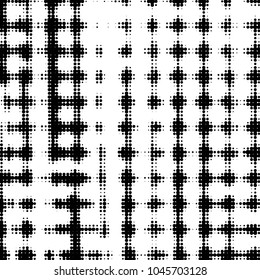 Abstract grunge grid polka dot halftone background pattern. Spotted black and white vector line illustration
