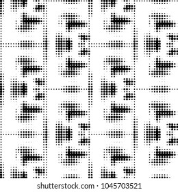 Abstract grunge grid polka dot halftone background pattern. Spotted black and white vector line illustration

