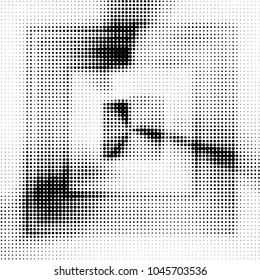 Abstract grunge grid polka dot halftone background pattern. Spotted black and white vector line illustration

