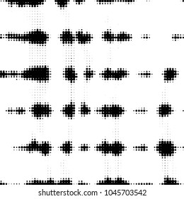 Abstract grunge grid polka dot halftone background pattern. Spotted black and white vector line illustration
