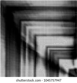 Abstract grunge grid polka dot halftone background pattern. Spotted black and white vector line illustration
