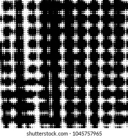 Abstract grunge grid polka dot halftone background pattern. Spotted black and white vector line illustration
