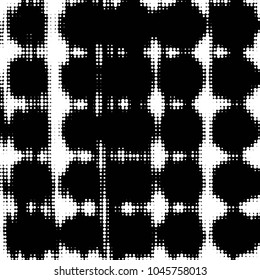 Abstract grunge grid polka dot halftone background pattern. Spotted black and white vector line illustration
