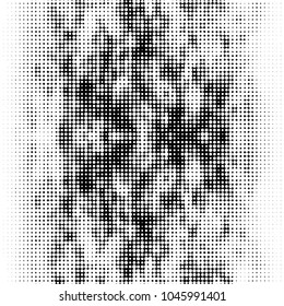 Abstract grunge grid polka dot halftone background pattern. Spotted black and white vector line illustration
