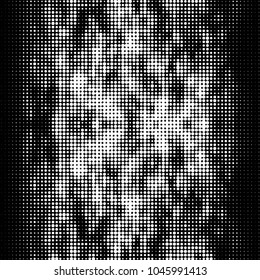 Abstract grunge grid polka dot halftone background pattern. Spotted black and white vector line illustration
