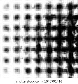 Abstract grunge grid polka dot halftone background pattern. Spotted black and white vector line illustration
