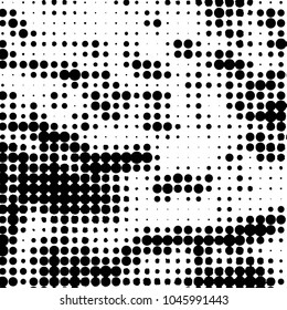 Abstract grunge grid polka dot halftone background pattern. Spotted black and white vector line illustration
