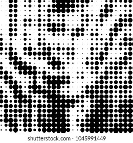 Abstract grunge grid polka dot halftone background pattern. Spotted black and white vector line illustration

