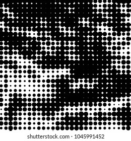 Abstract grunge grid polka dot halftone background pattern. Spotted black and white vector line illustration
