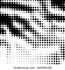 Abstract grunge grid polka dot halftone background pattern. Spotted black and white vector line illustration
