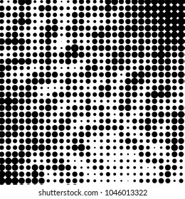 Abstract grunge grid polka dot halftone background pattern. Spotted black and white vector line illustration
