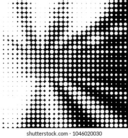Abstract grunge grid polka dot halftone background pattern. Spotted black and white vector line illustration
