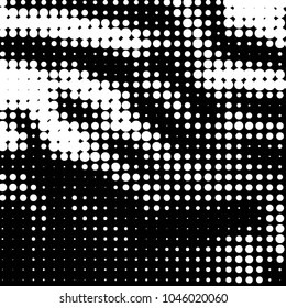Abstract grunge grid polka dot halftone background pattern. Spotted black and white vector line illustration
