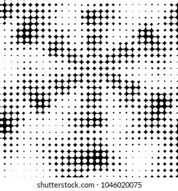 Abstract grunge grid polka dot halftone background pattern. Spotted black and white vector line illustration

