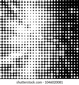 Abstract grunge grid polka dot halftone background pattern. Spotted black and white vector line illustration
