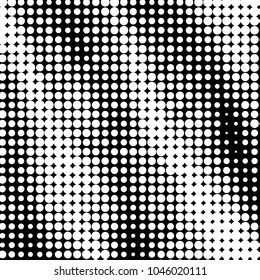 Abstract grunge grid polka dot halftone background pattern. Spotted black and white vector line illustration
