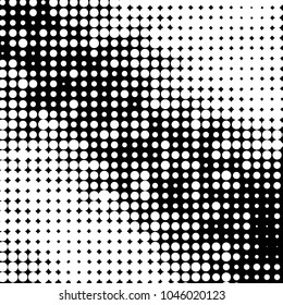Abstract grunge grid polka dot halftone background pattern. Spotted black and white vector line illustration
