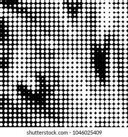 Abstract grunge grid polka dot halftone background pattern. Spotted black and white vector line illustration
