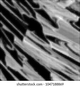 Abstract grunge grid polka dot halftone background pattern. Spotted black and white vector line illustration
