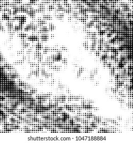 Abstract grunge grid polka dot halftone background pattern. Spotted black and white vector line illustration
