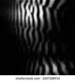 Abstract grunge grid polka dot halftone background pattern. Spotted black and white vector line illustration
